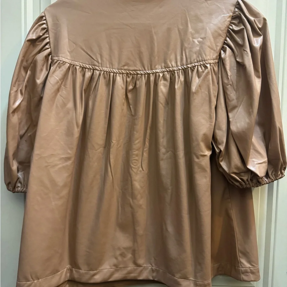 Women's Tan Blouse with Puff Sleeves - Picture 3 of 3